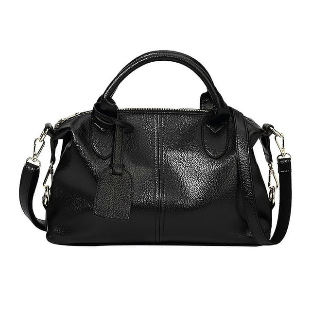 Boston Bag Women Soft PU Leather Travel Fashion Large Capacity One Shoulder Purse Black Free Size