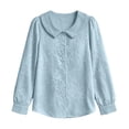thumbnail image 6 of Sheghy Workout Tops Women's Collared Embroidered Printed Long-sleeved Blouse Blue XXL, 6 of 7