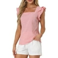 thumbnail image 1 of INSPIRAR CHIC Blusas de Cuadros para Mujeres con Cuello Cuadrado y Mangas de Volante Verano XL Rosa, 1 of 6