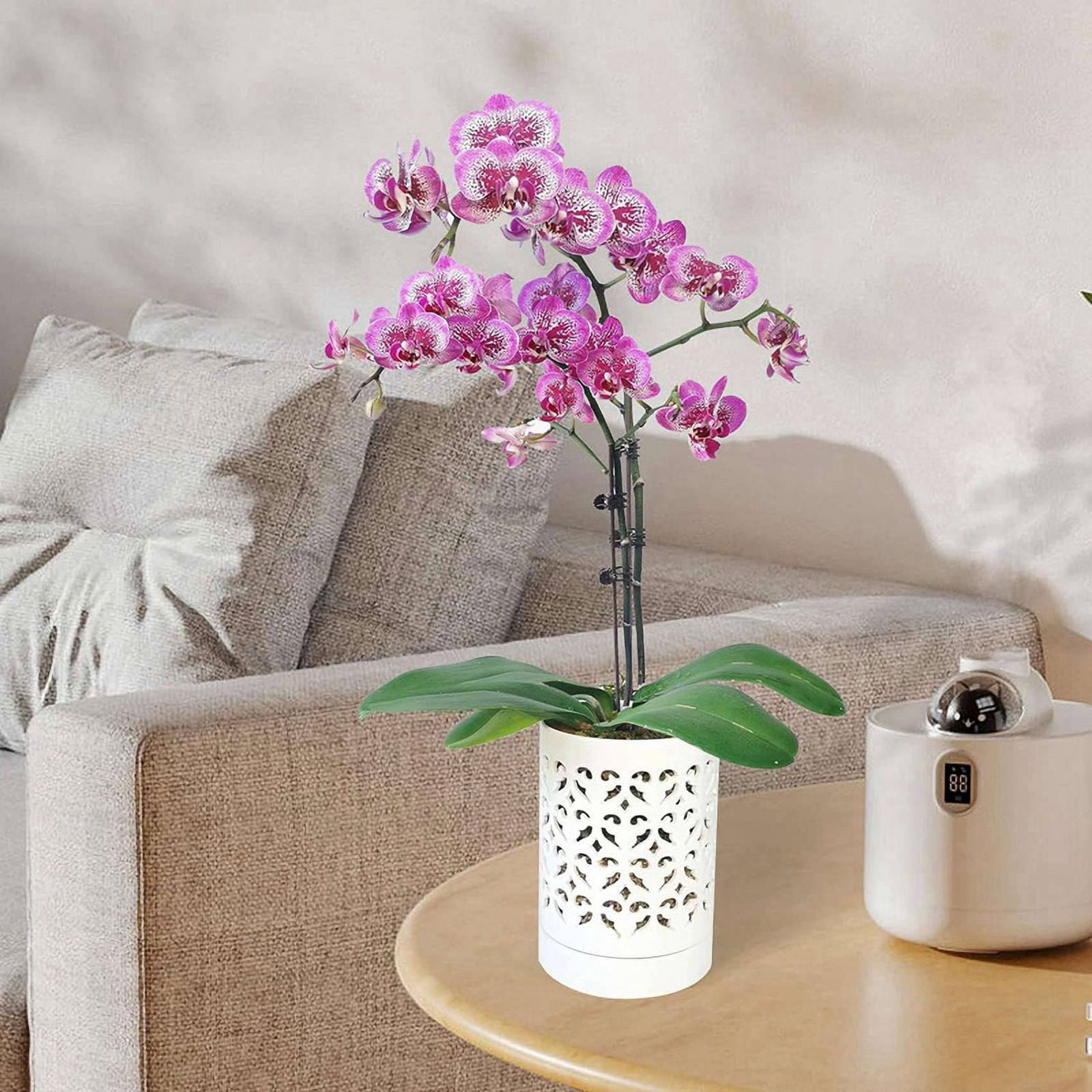 2X Orchid Pots with Holes,4 Inch Ceramic Orchid Pot for Repotting, Flower Planter Pot Indoor Outdoor, Breathable White