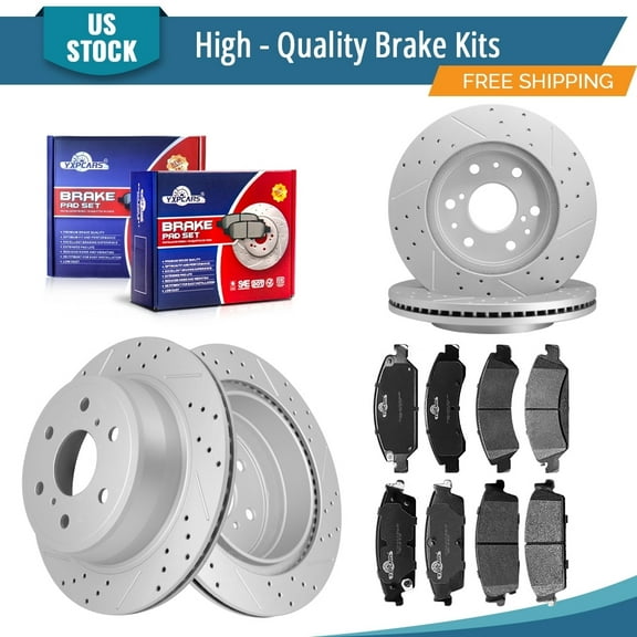 YXPCARS 12PCS Brake Kits, Front and Rear Drilled & Slotted Brake Rotors   Ceramic Brake Pads Kit for Cadillac Chevrolet GMC (55097 55133 1363 1194)