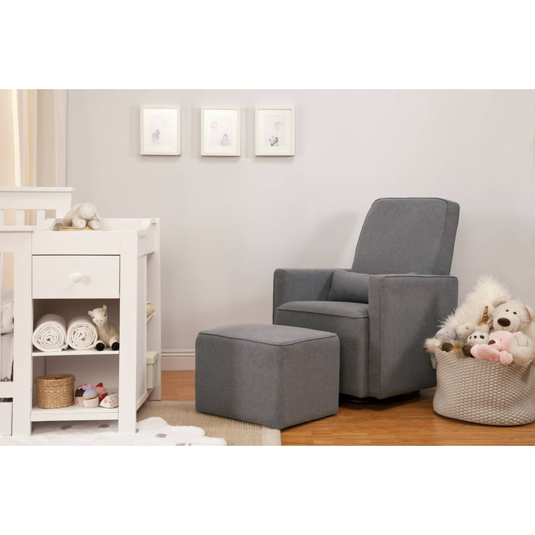 DaVinci Olive Upholstered Swivel Glider with Bonus Ottoman in Dark Grey