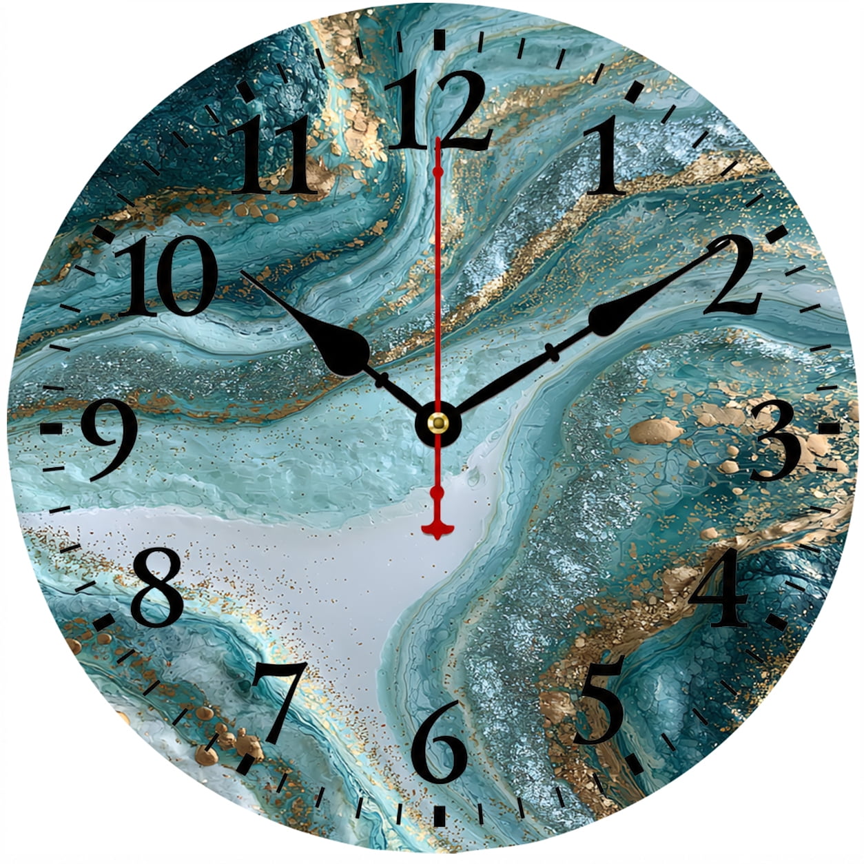Modern Abstract Wall Clock 9.84 Inch Blue Marble Decorative Round Wall Clock Battery Operated Analog Clock for Living Room Bedroom Kitchen Office Home Decor