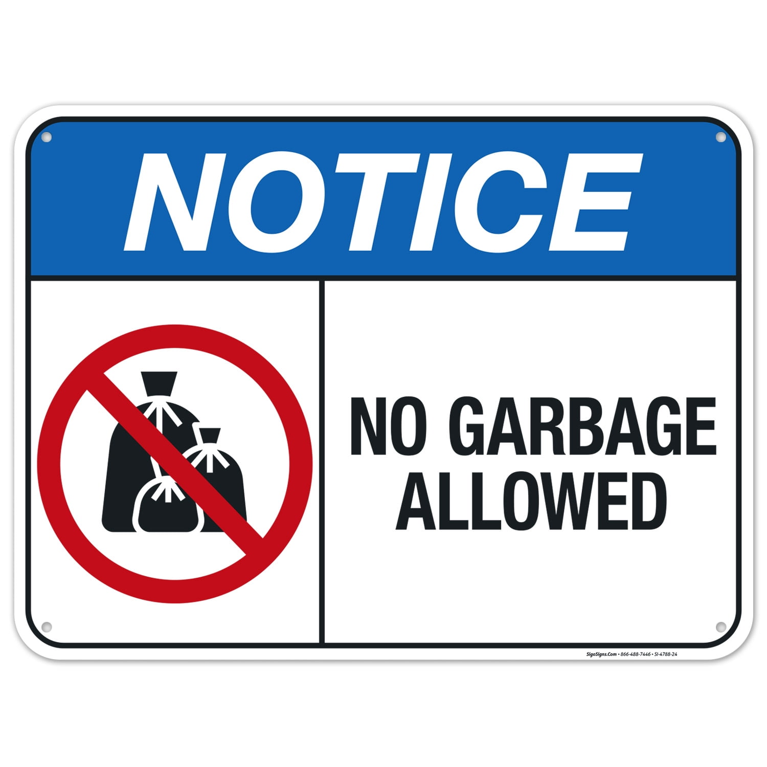 No Garbage Allowed Sign, ANSI Notice Sign,