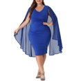 thumbnail image 2 of Agnes Orinda Plus Size Dress for Women V Neck Cape Sleeve Midi Bodycon Cocktail Dress, 2 of 5