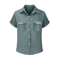 thumbnail image 3 of OGLCCG Womens Gauze Shirts Casual Short Sleeve Textured Collared Button Down Dress Shirts Lightweight Summer Work Blouse,XXL,Navy, 3 of 5