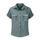 thumbnail image 4 of Craaazy Women's Relaxed Fit Collared Blouse, Solid Color Short Sleeve Button Down Top, Loose Comfy Cotton Casual Shirt with Pockets for Summer Gifts, 4 of 6
