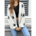thumbnail image 5 of Women'S Long Sleeve Snowflake Pront Cardigan Knit Sweater Open Front Coat Cream White XL, 5 of 8