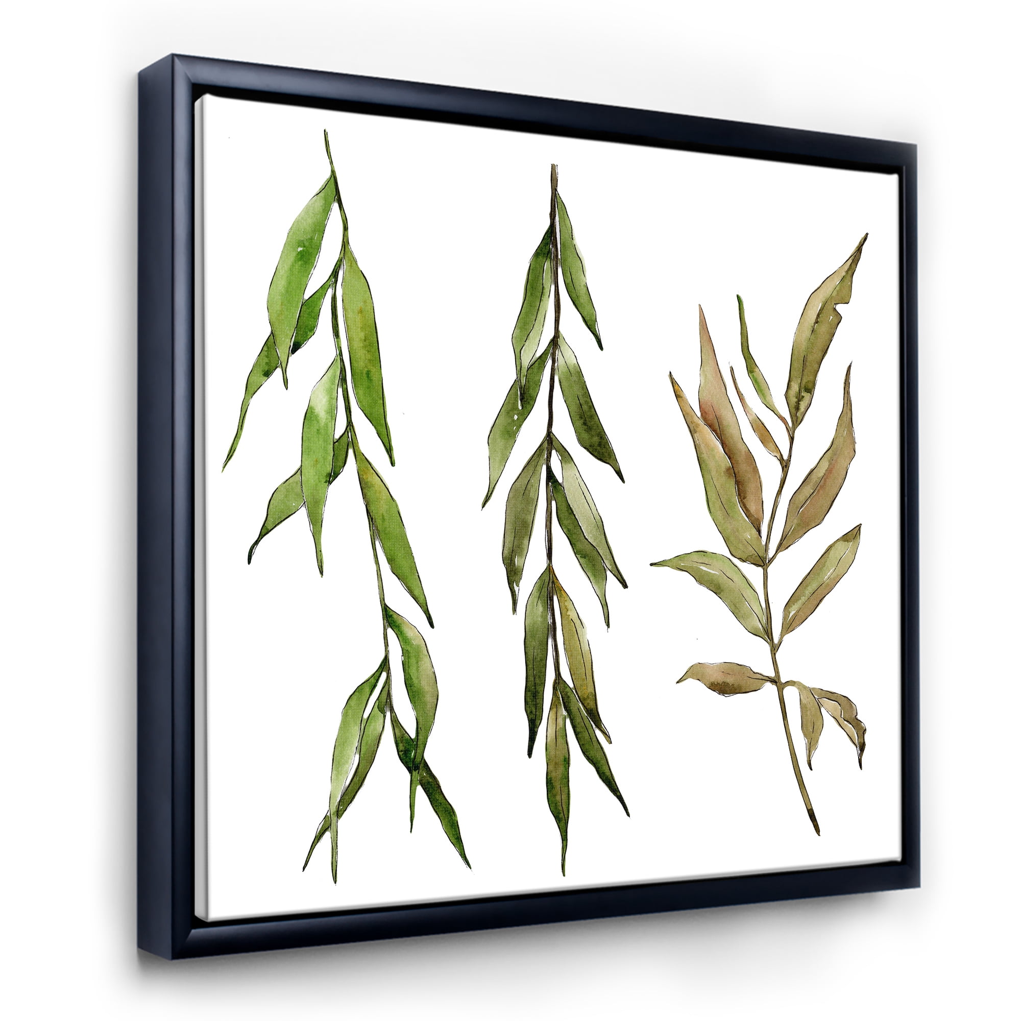 Designart 'Three Willow Branches On White' Farmhouse Framed Canvas Wall Art Print