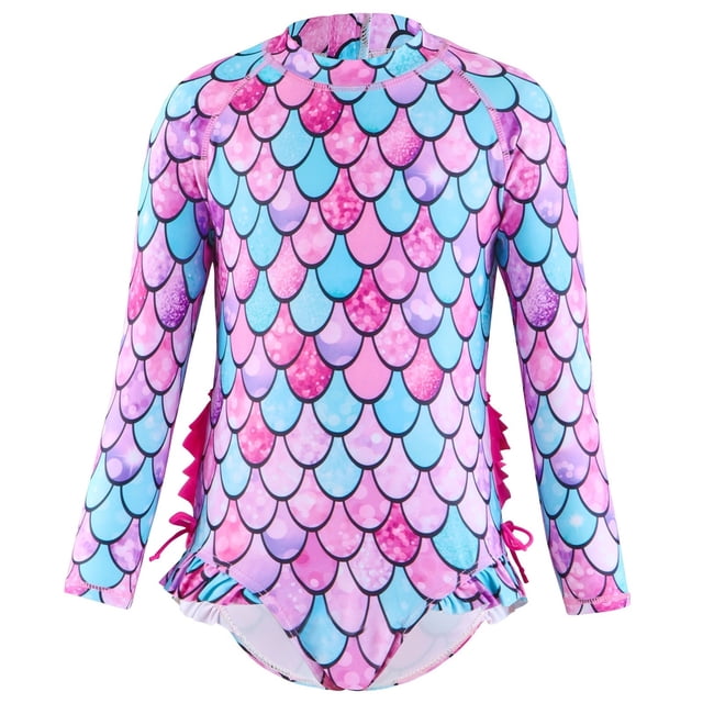 Toddler Girl Rash Guard Bathing Suits Hawaiian Ruffle Long Sleeve Sun Protection Bathing Suit Girls 3-4 Years Girls Clothing