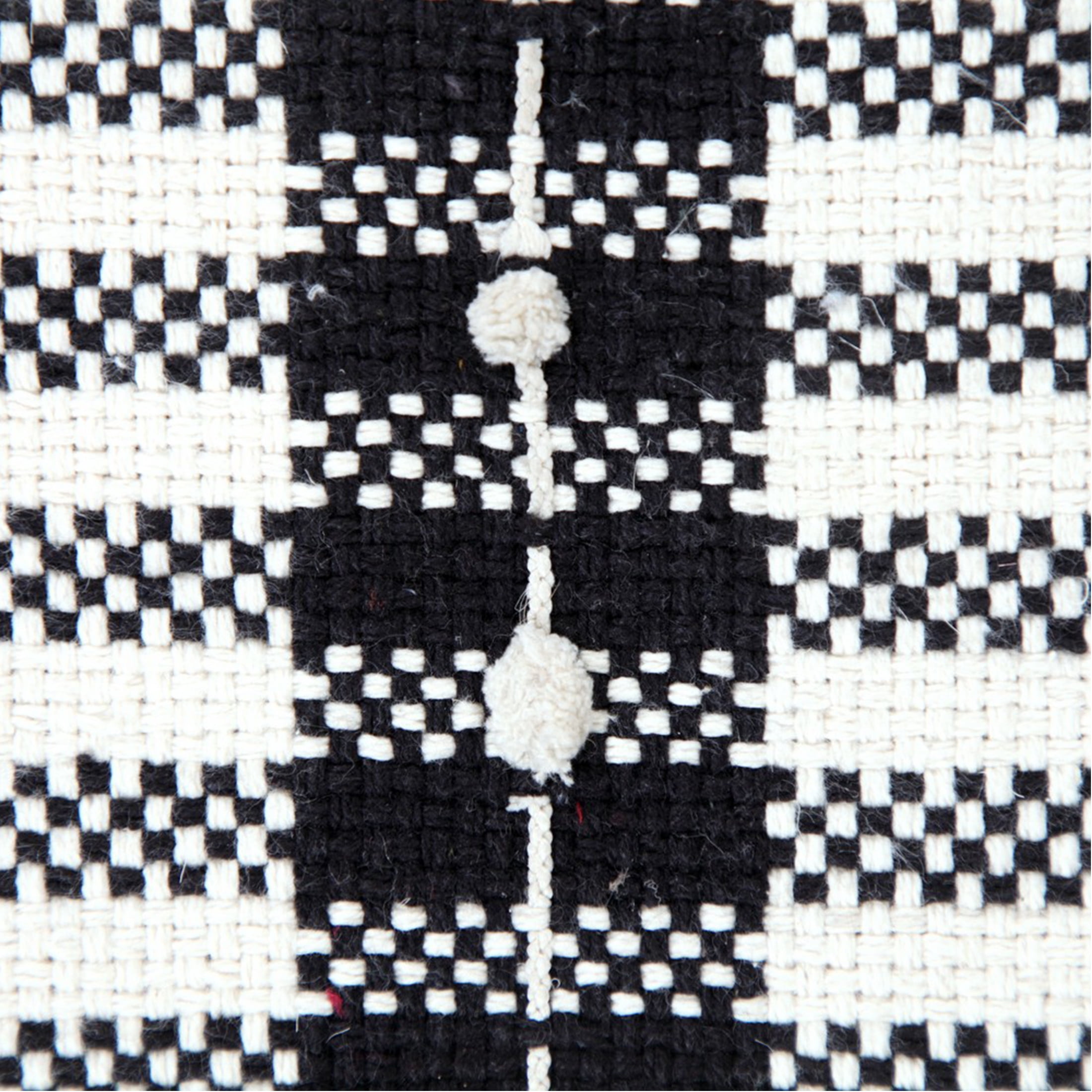 LR Home Small Fringe Striped Indoor Square Pouf, White/Black, 18" x 18" x 14"