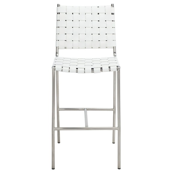 SAFAVIEH Olenna Coastal Woven Counter Stool, White/Silver (17.8 in. W x 21.5 in. D x 39.8 in. H)