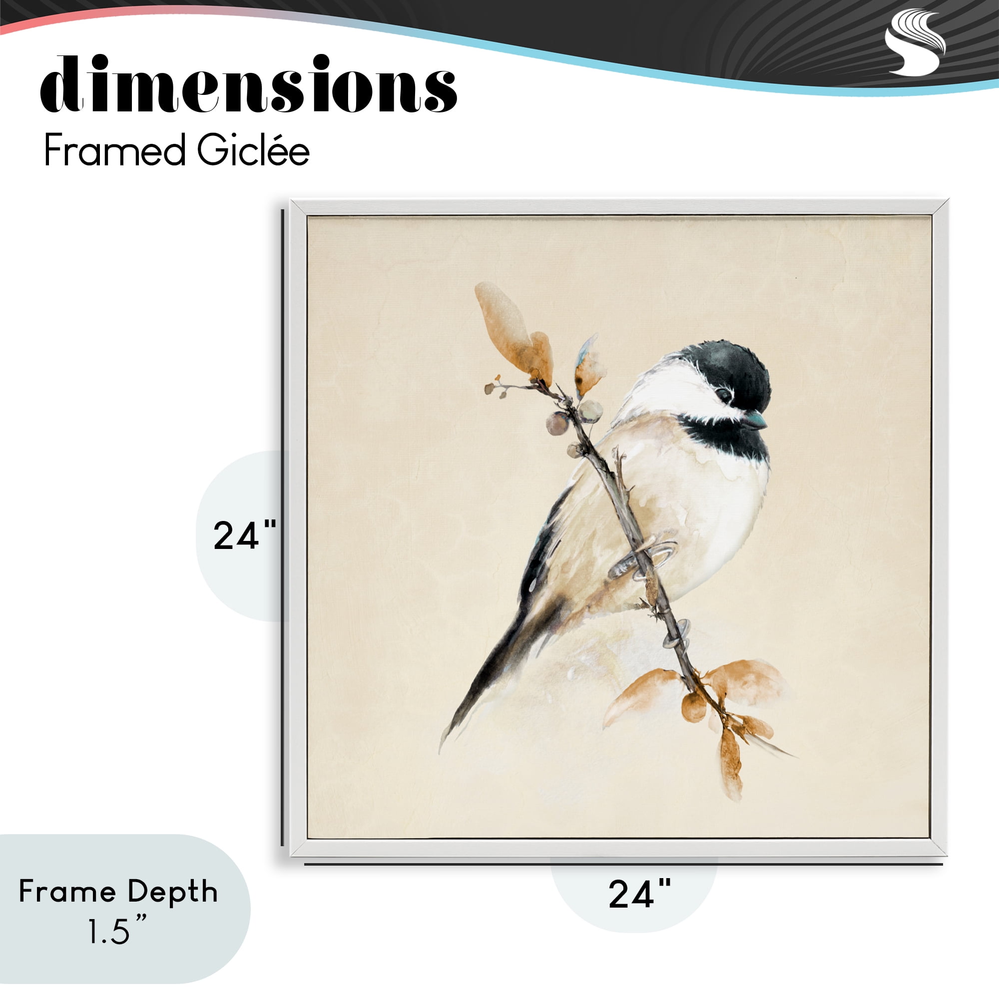 Stupell Industries Muted Watercolor Chickadee White Framed Giclee Art, design by Diannart