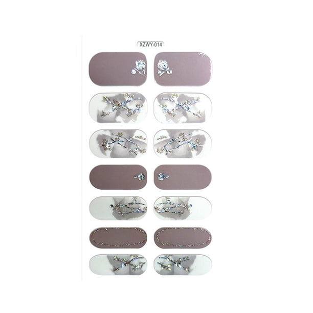 Ruifaya Pegatinas 3D para decoración de uñas, tiras de esmalte de uñas con lentejuelas brillantes, pegatinas completas E7