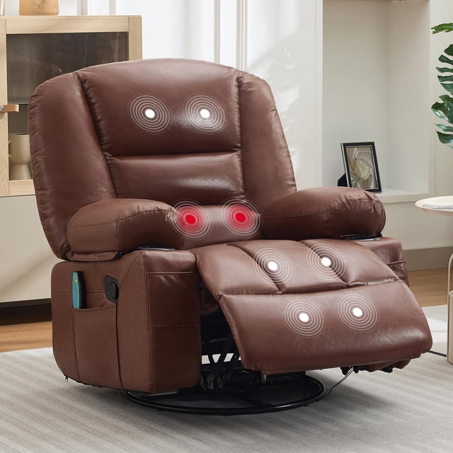 Electric Massage Recliner Chair, 3-in-1 Heated Vibration 360° Swivel Rocker with Storage Pockets for Living Room & Bedroom