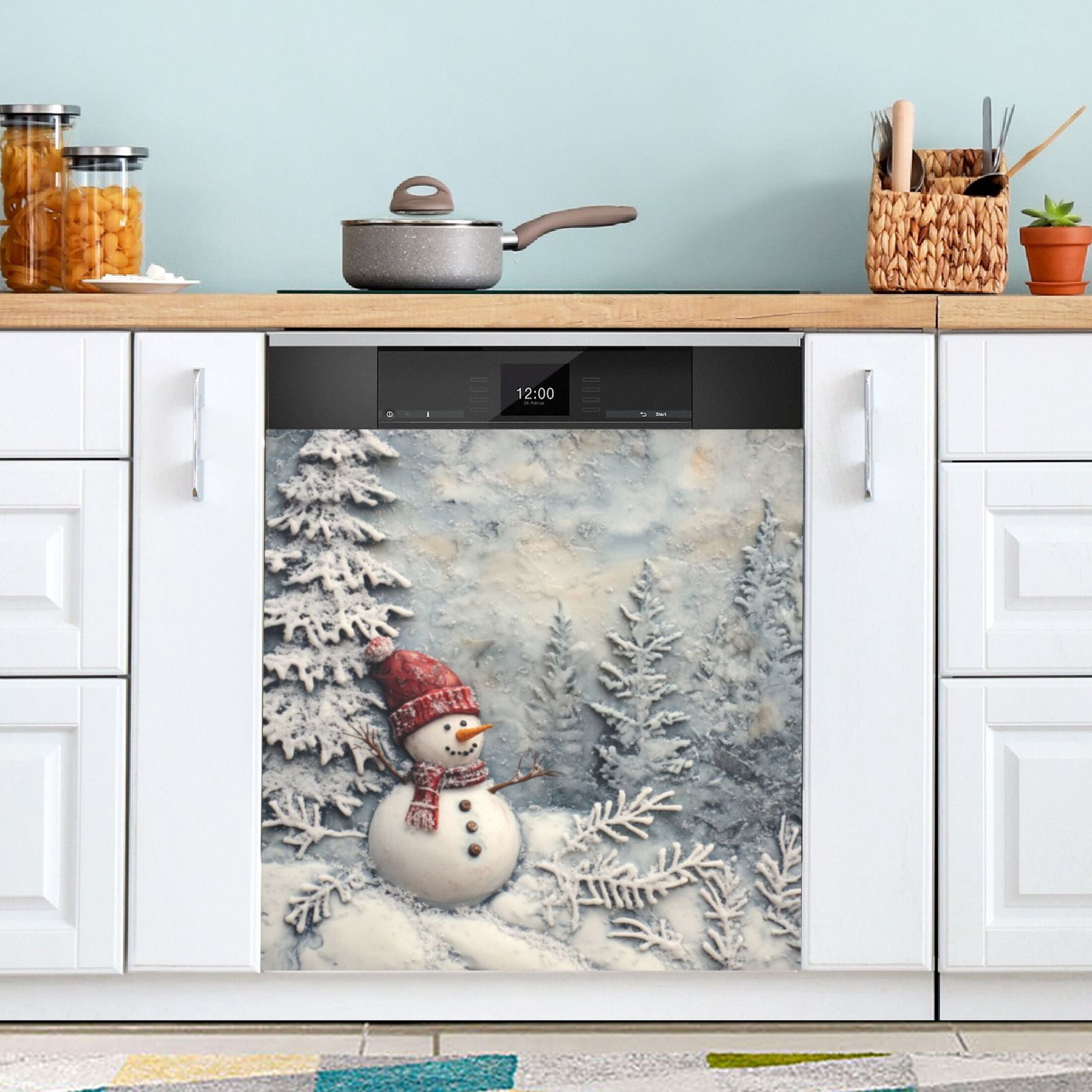 Dishwasher Magnetic Sticker 23x26 Inch Refrigerator Magnetic Sticker Washing Machine Magnetic Sticker Kitchen Panel Magnetic Sticker Home Decor Christmas Tree and Snowman