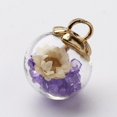 thumbnail image 2 of 3pcs Glass Ball Pendants with CCB Plastic Findings Random Dried Flower and Rhinestone Medium Purple 20x15.5mm Hole: 3.5mm, 2 of 2