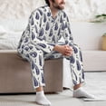 thumbnail image 7 of Honeii Blue Leaves Pattern Mens Pajamas Set,2pcs Men's Lounge Long Sleeve Sleep Shirt and Pajama Bottoms Sleepwear Set,Mens Pjs Sets-Small, 7 of 7