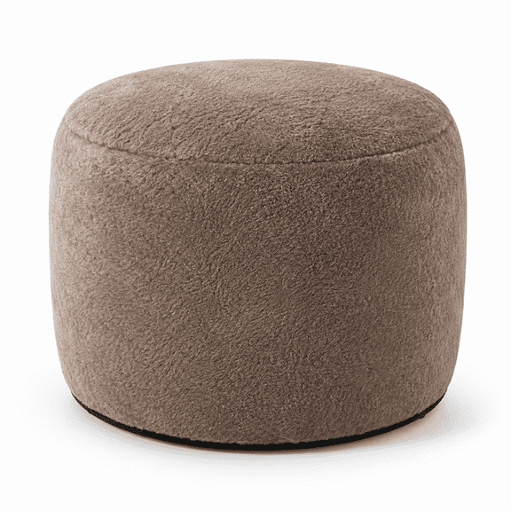 20 x 15 Inch Brown Round Pouf Ottoman with Soft Cover and Foam Filling, Portable Footrest and Floor Seat for Living Room and Bedroom