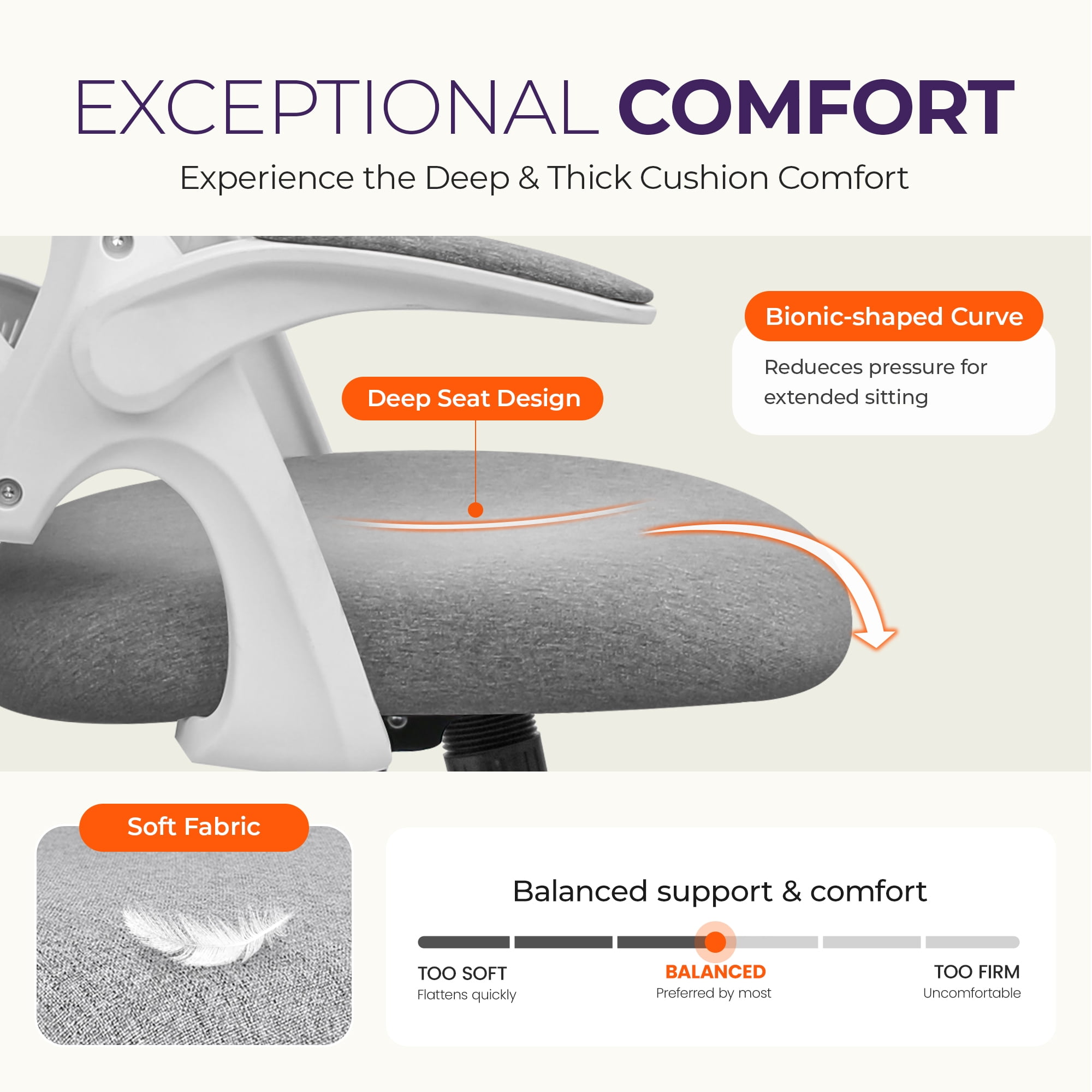 NEO CHAIR Office Chair, Flip-up Padded Armrests Desk Chair, Ergonomic Back Support, Gray