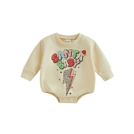 

Amuver Christmas Toddler Baby Rompers Santa/ Letter Print Casual Long Sleeve Sweatshirt Jumpsuit for Newborn Girl Boy