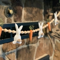 Easter Bunny Carrot Garland, Spring Easter Decoration Stuffed Rabbit Plaited Carrot Wooden Beads Banner Hanging Decorations for Fireplace Room Wall Farmhouse Easter Party Pendant By PULMCheerger