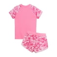 thumbnail image 2 of TTAO Girls UPF 50+ Swimsuit Quickly Dry Swimwear Short Sleeve Tops with Swim Trunks Rash Guard Set Pink 5-6, 2 of 7