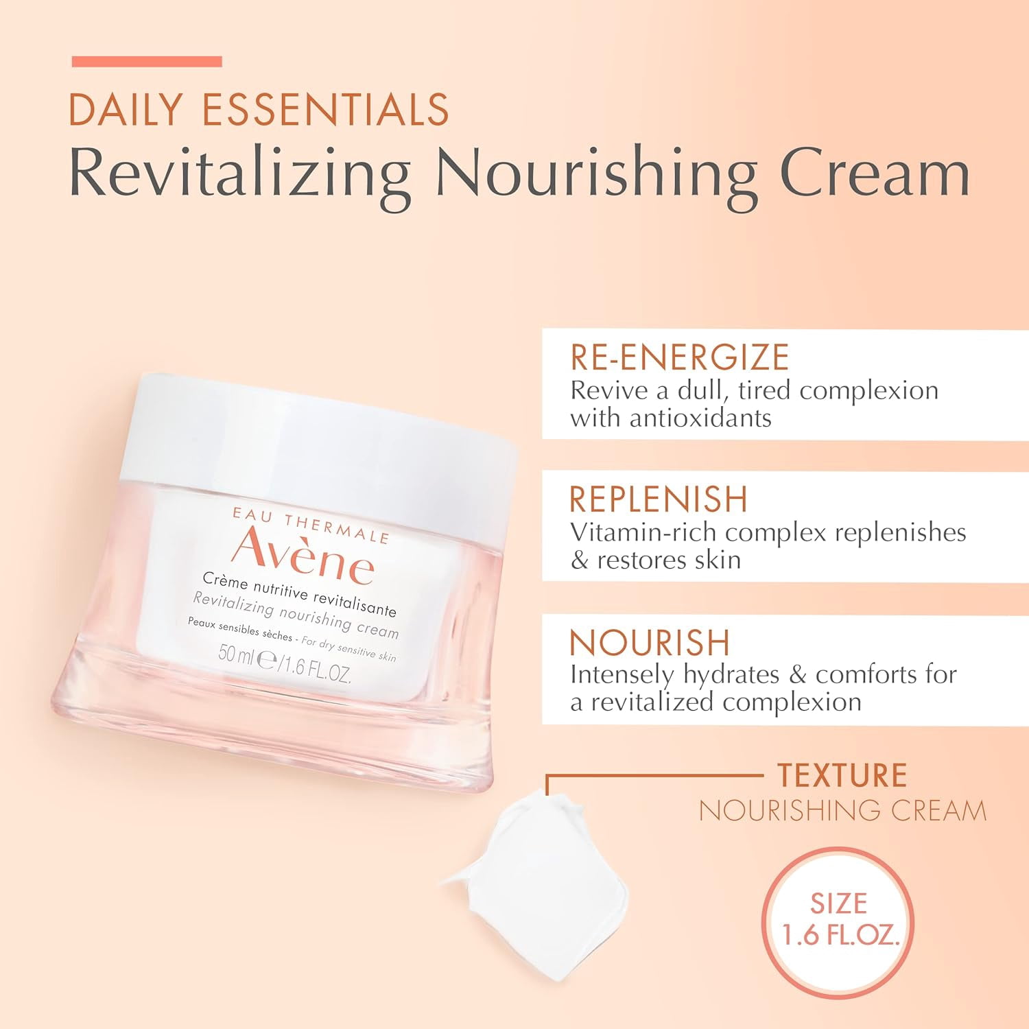 Avene Revitalizing Nourishing Cream - Ultra Nourishing Facial Moisturizer - Non-comedogenic, 1.6 fl oz