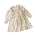 thumbnail image 2 of LYMAYTER Girls Toddler Long Sleeve Cotton Dress Girls Solid Color Floral Embroidery Ruffled Daily Dress 1-7Y, 2 of 6