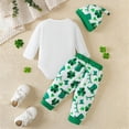 thumbnail image 4 of CAICJ98 St Patricks Day Baby Boy Outfit Long Sleeve Romper Onesie Clover Pants Hat 3Pcs Clothes Set (White,6-9 Months), 4 of 7