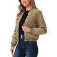 thumbnail image 4 of INSPIRE CHIC Women's Winter Zipper Velvet Surface Quilted Bomber Jacket with Pockets S Light Khaki, 4 of 5
