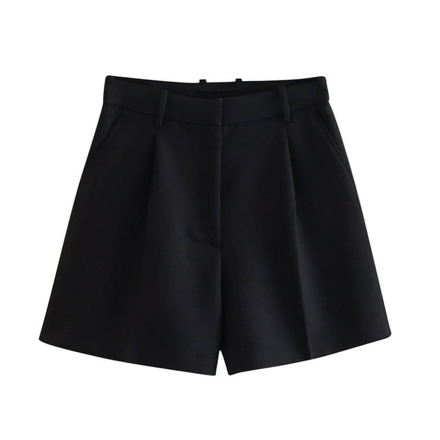 LOVZFMLL Ladies Summer Fashion Versatile High Waist Pleated Casual Shorts Black S