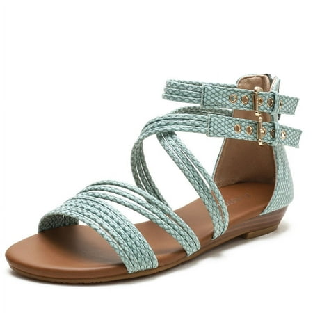 

Women s Gladiator T-strap Flat Sandals Roman Cross Strappy Sandal Open Toe Back Zip Beach Fisherman Shoes