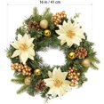 thumbnail image 5 of Lumiparty 16" Christmas Wreath for Front Door, Xmas Door Wreath with Balls, Artificial Flowers, Berries & Pine Cones for Fireplace Wall Window Holiday Decoration, Gold, 5 of 7