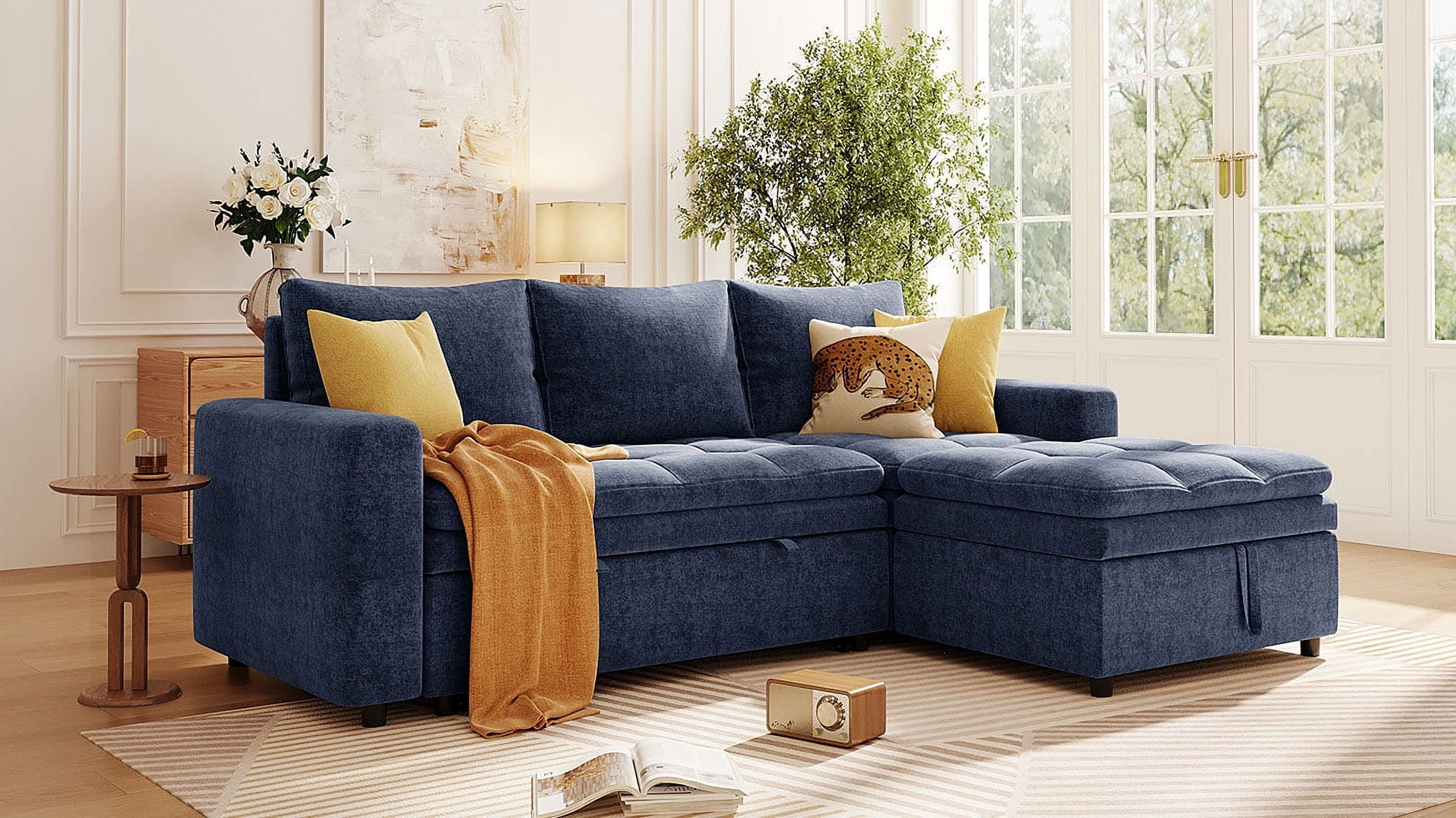Euroco Soft Upholstered Sectional Sofa Bed with Storage Space, Suitable for Living Rooms and Apartments