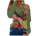 thumbnail image 2 of ICHUANYI Clearance Fashion Women Casual Long Sleeve Off-shoulder Halter V-neck Print Top Blouse(Green, XXL) ICHUANYI WER2023081501662, 2 of 5