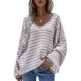 thumbnail image 1 of Womens Sweaters Pullover Oversized Deep V Neck Off Shoulder Tops Long Sleeves Loose Knit Sweater, 1 of 6