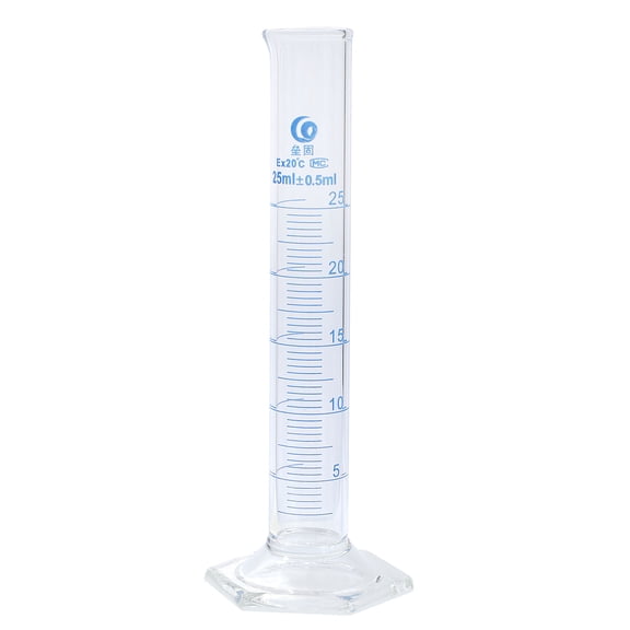 Uxcell 25ml 3.3 Borosilicate Glass Graduated Cylinder, Hex Base Blue Graduations Measuring Cylinder