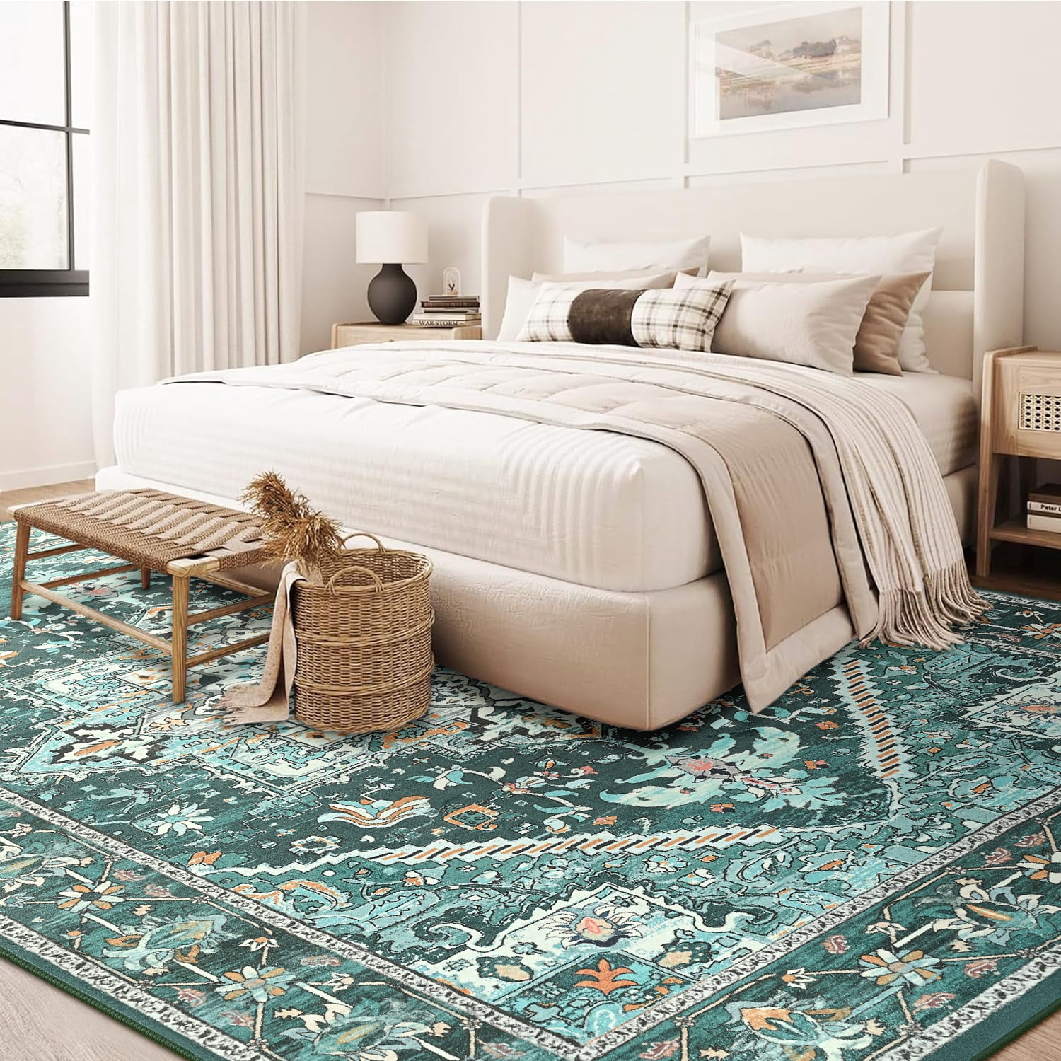 Dwelke Vintage Area Rug Floral Rugs Soft Bedroom Carpet for Living Room Home Decor,6'x9',Green