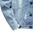 thumbnail image 3 of Olyvenn Mens Denim Jacket Ripped Slim Jean Jacket Coat for Men Trendy Long Sleeve Button Down Regular Fit Coats Light Blue 12, 3 of 5