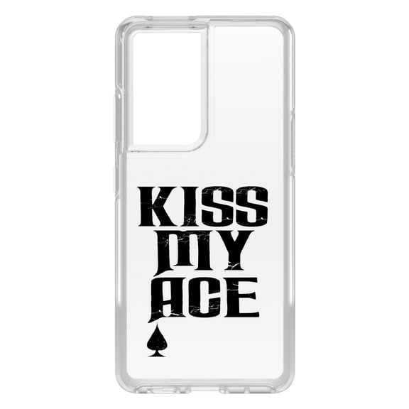 DistinctInk Clear Shockproof Hybrid Case for Galaxy S21 ULTRA 5G (6.8" Screen) - TPU Bumper Acrylic Back Tempered Glass Screen Protector - Kiss My ACE - Poker Blackjack Gambling