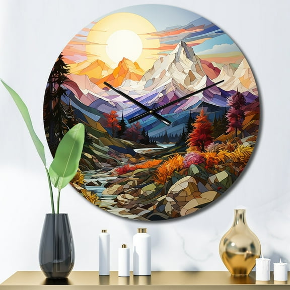 Designart "Sharp Peaks The Colorful Mountains I" Abstract Oversized Wall Clock
