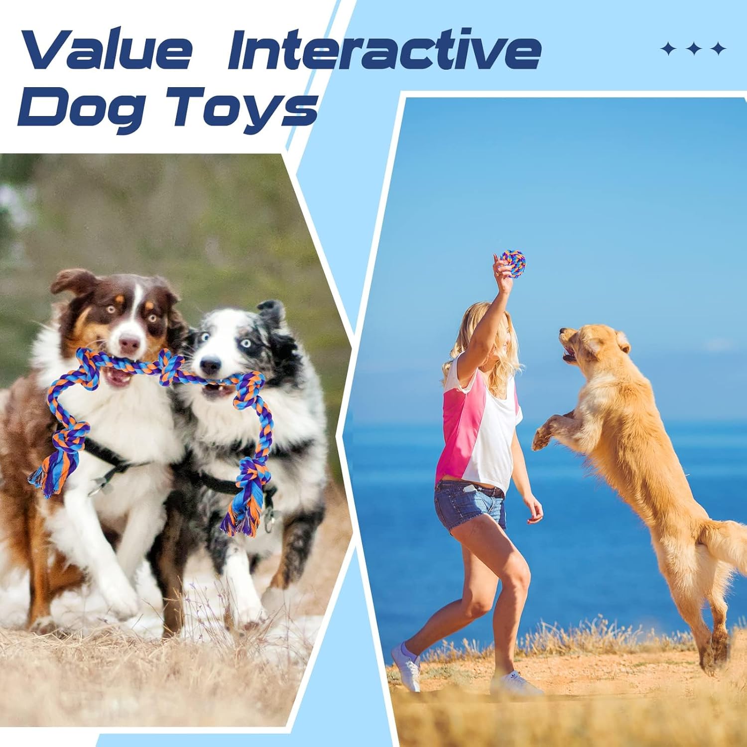 Dog Chew Toys for Aggressive Chewers, 5 Pack Indestructible Dog Toys for Large Breed, Cotton Rope Toys, Tough Bone Chew for Aggressive Chewers Large Breed