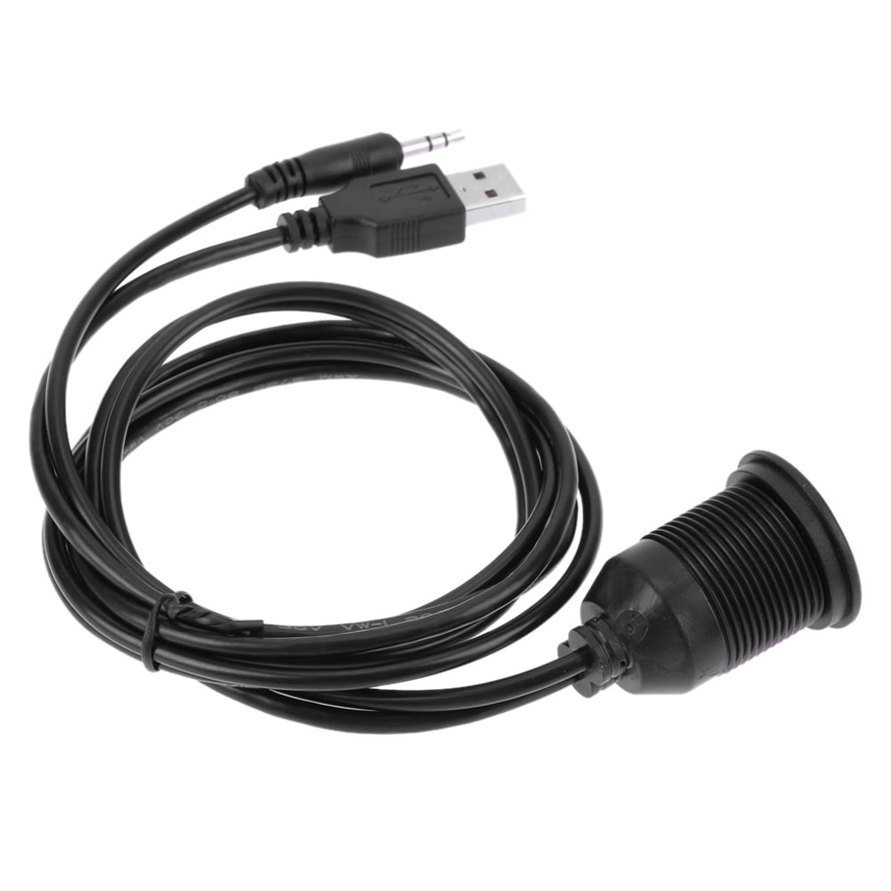 Car Dashboard Moto Flush Mount Panel USB 2.0 3.5mm M/F AUX Lead Extension Cable 
