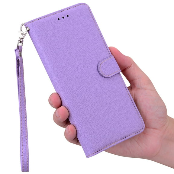 Allytechgroup for iPhone 16 Pro Max PU Leather Wallet Case with Credit Card Slot,Flip Kickstand Ultra-Slim Cover with Wrist Strap Shockproof Full Body Cover for iPhone 16 Pro Max, Lightpurple