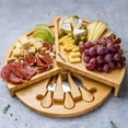 thumbnail image 2 of BlauKe® Bamboo Cheese Board and Knife Set – 14 inch Round Charcuterie Board, Serving Tray, Platter, Wood Cheese Board Set with Slide-Out Drawer, 2 of 16