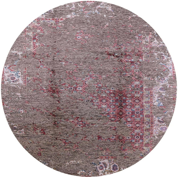 Ahgly Company Indoor Round Mid-Century Modern Rosy Brown Pink Oriental Area Rugs, 8' Round