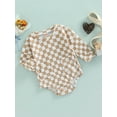 thumbnail image 3 of Baby’s Casual Long Sleeve Romper Fashion Checkerboard Print Round Neck Triangle Jumpsuits with Pockets, 3 of 8