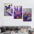 thumbnail image 4 of FUMJ Purple Flowers Picture Canvas Prints Wall Art Room Wall Decor Floral on The Wooden Frame Background Painting for Bathroom Bedroom Home Wall Decoration Modern Artwork 12''x16''X3 Panels, 4 of 4