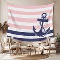 thumbnail image 2 of Anchor Pink Large Tapestry for Bedroom Wall Hanging Tapestry, Modern Navy Blue White Striped Nautical Ceiling Backdrop Tapestries Poster Blanket Wall Decor for Teens Room Living Room Dorm 86" x 104", 2 of 8